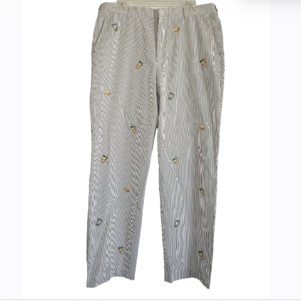Brooks Brothers White & Navy Striped Embroidered Chinos